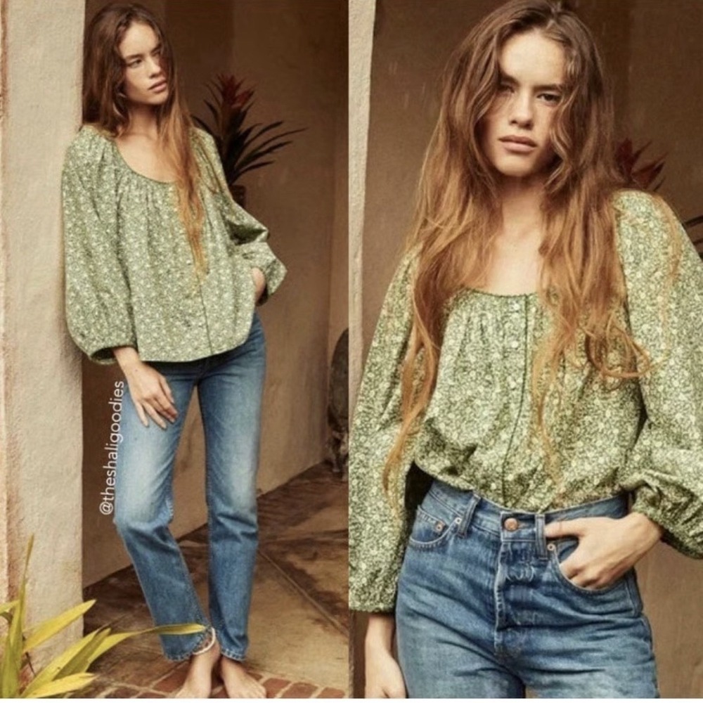 Doen Jacqui Blouse in Green Cottage Daisy Floral Size M